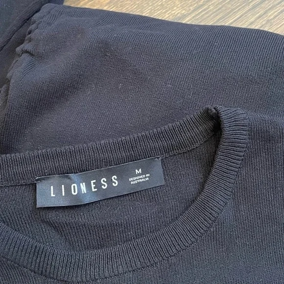 Lioness Black Stretchy Ruched Side Long Sleeve Black Dress Medium - Picture 3 of 10